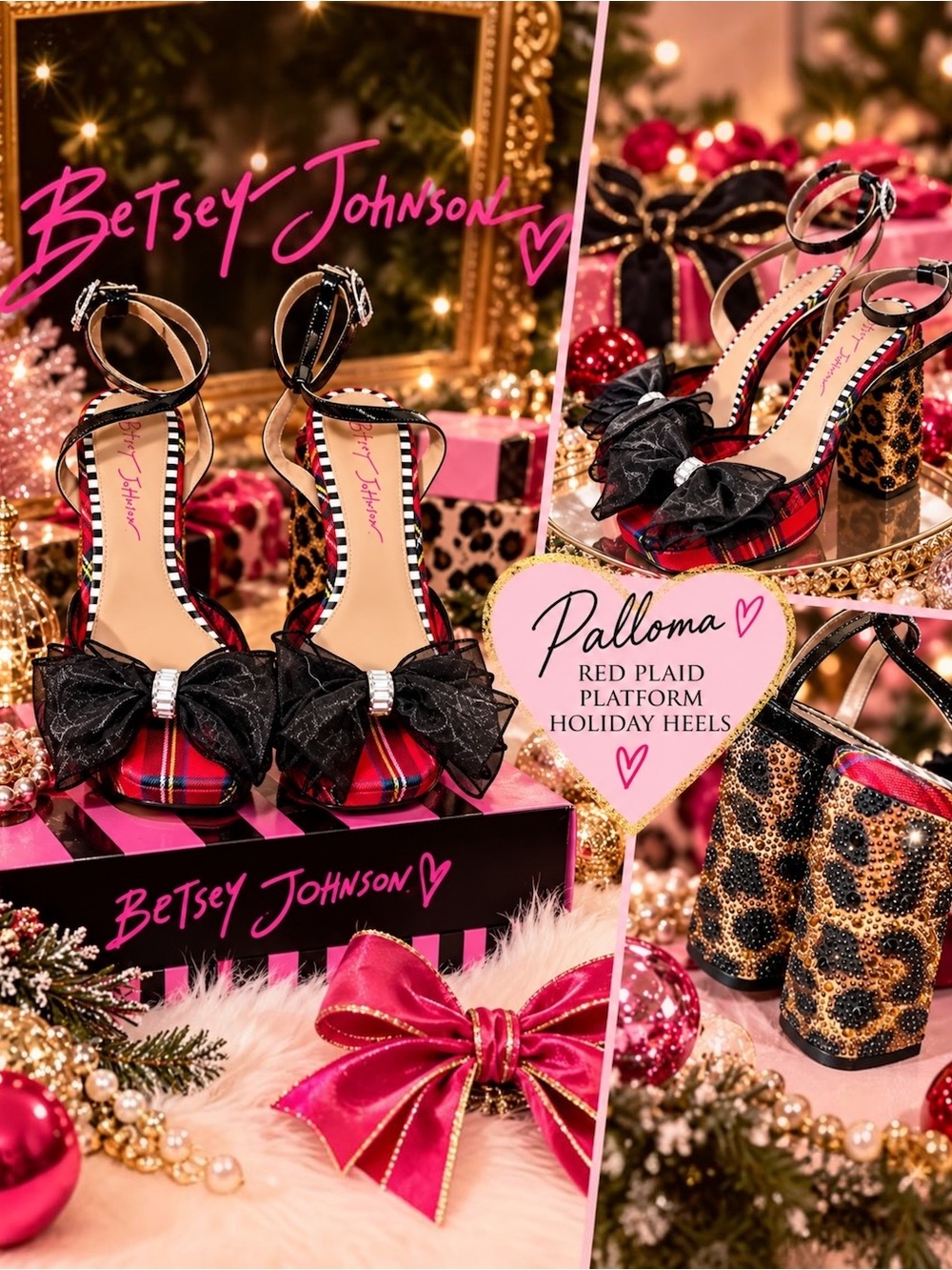 Betsey Johnson Red Plaid Platform Heels with Black Bow